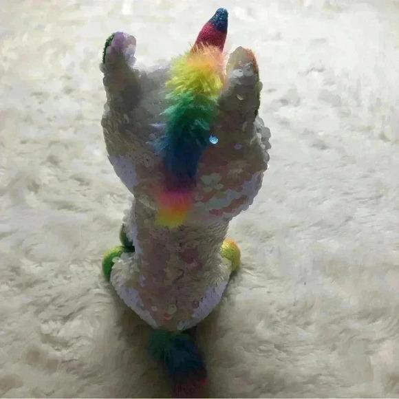 Ty Beanie Boo Pixy Unicorn Shiny Pink  / White / Rainbow Sequins 6” - Picture 11 of 12